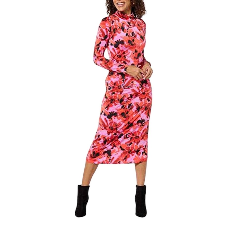 IMAN Global Chic Women's Printed Turtleneck‎ Dress Pink Size 1X